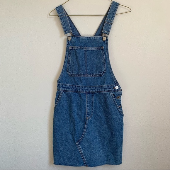 topshop denim overall dress TOPSHOP MOTO PETITE Jumper Womans Size 8 Overall Mini Dress Jumper Black Denim